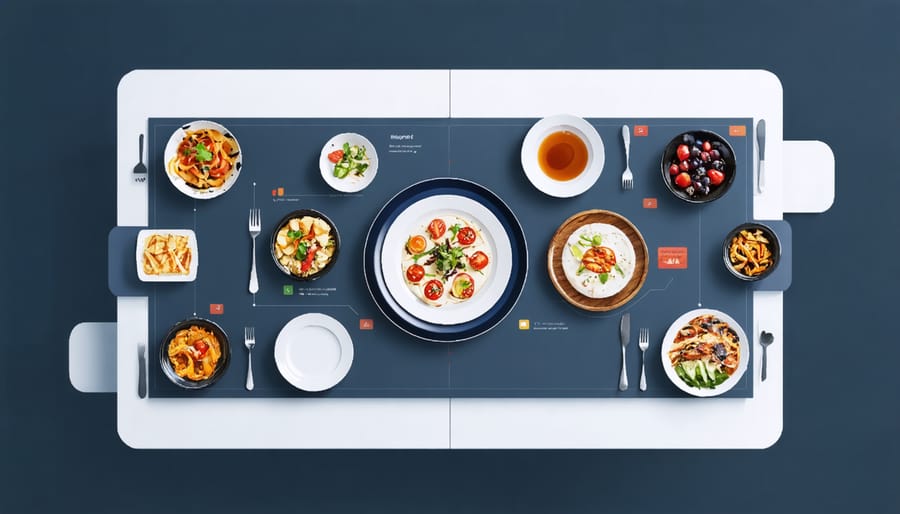 Digital restaurant table surface displaying interactive gaming menu interface